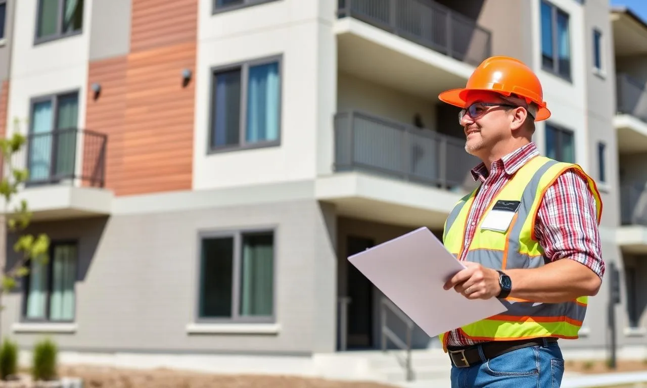 Inspector reviewing multifamily building for certificate of occupancy approval