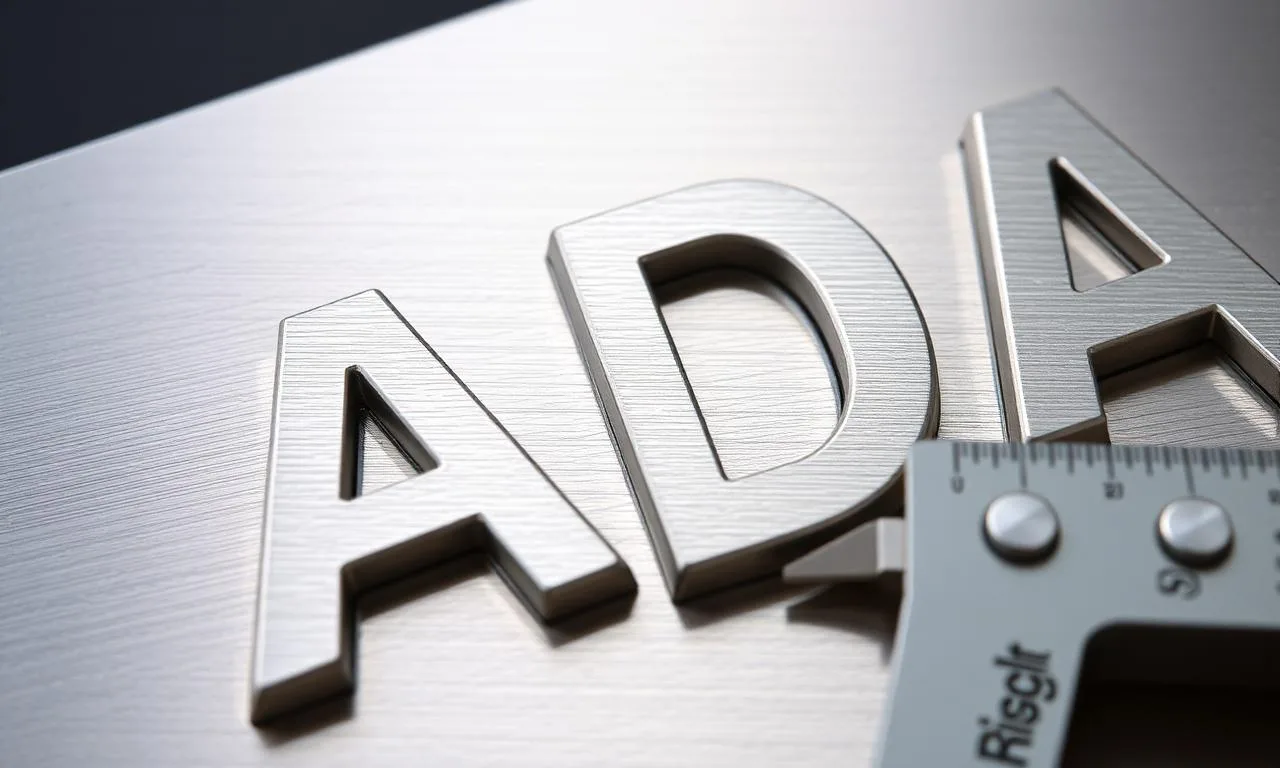 Macro view of raised tactile ADA characters with measurement caliper