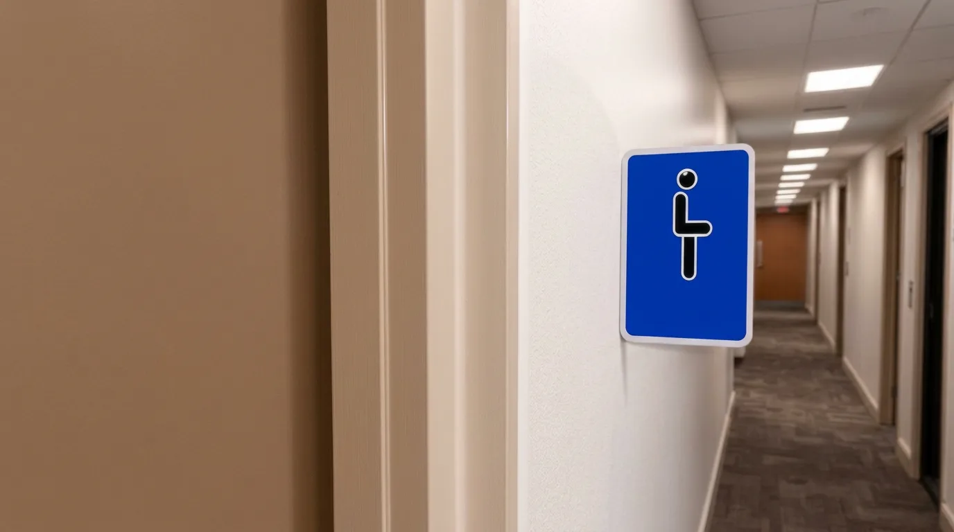 ADA sign mounted at proper 60-inch centerline on latch side of door