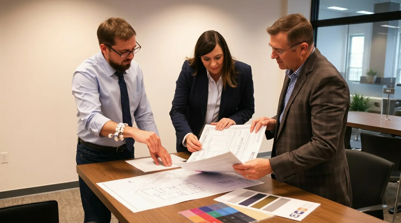 Signage professional and developer collaborating on ADA sign drawings