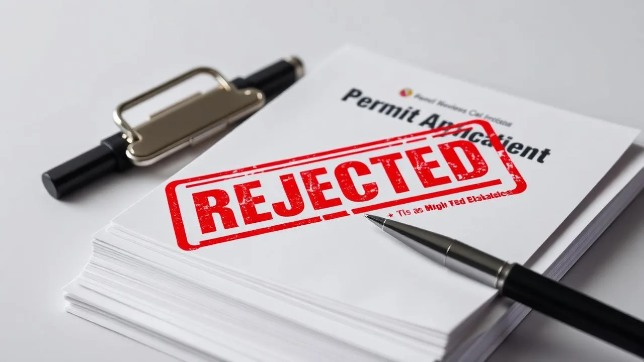 Stack of permit application documents stamped REJECTED