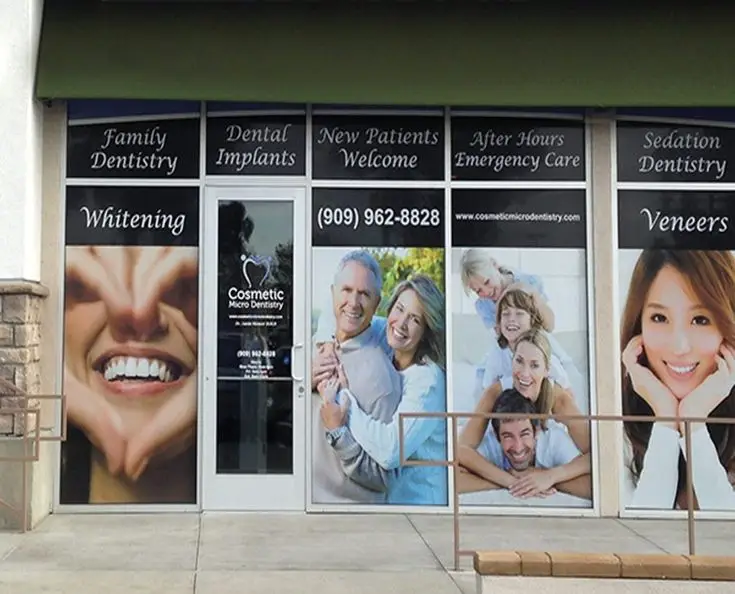 Vinyl branding wrap on storefront window