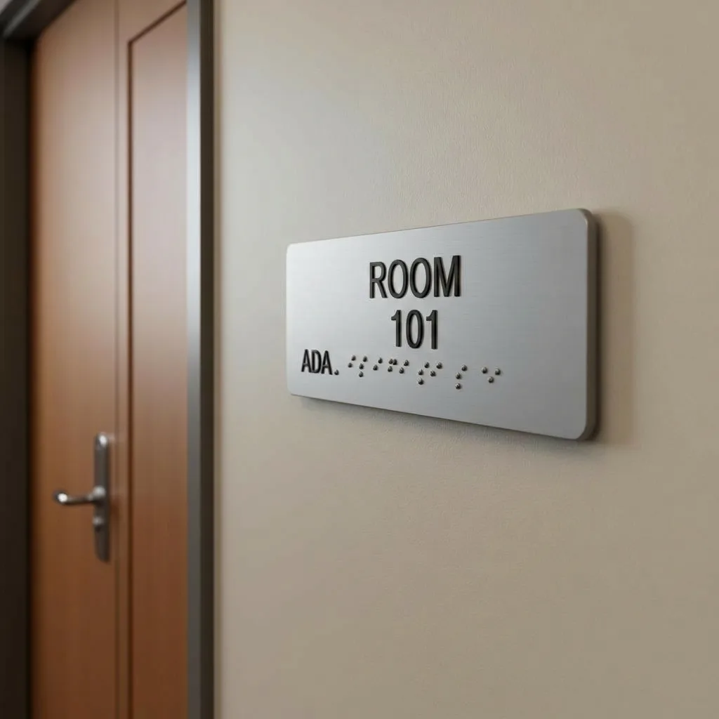 ADA-compliant tactile room identification sign with braille