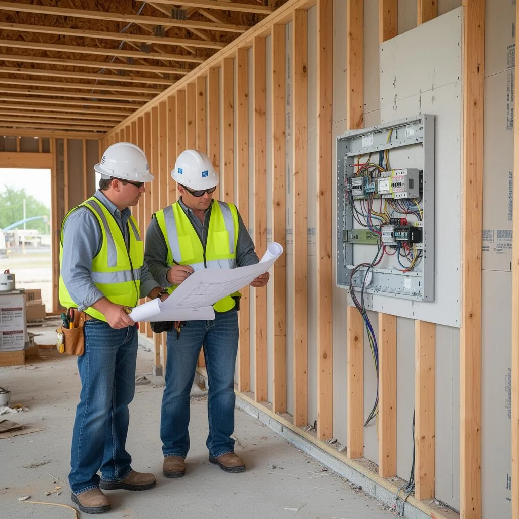 General contractor coordinating signage electrical rough-in on site