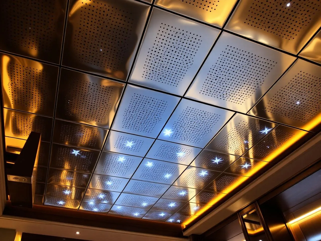 Mirrored Brass Ceiling Tiles