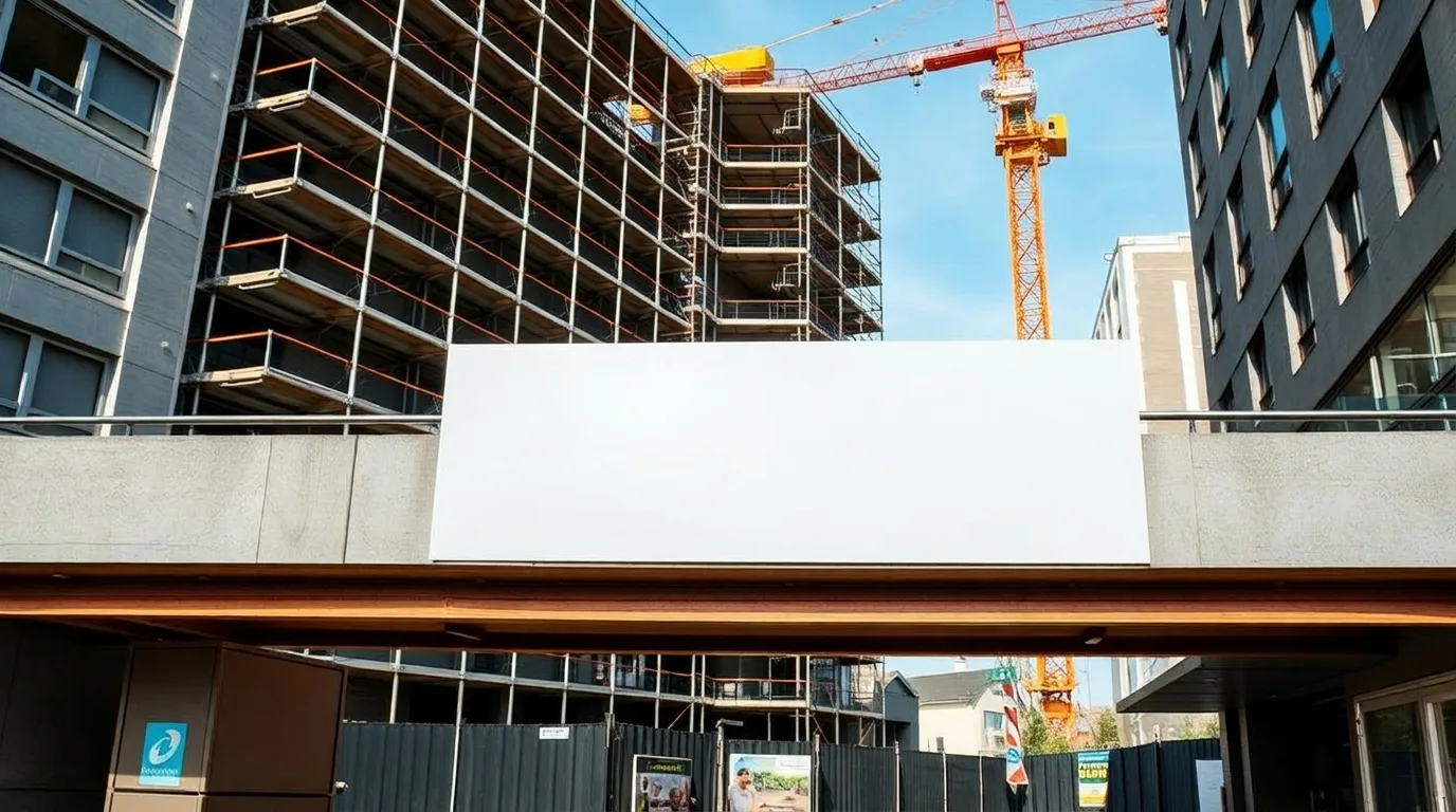 Construction site with project identification signage
