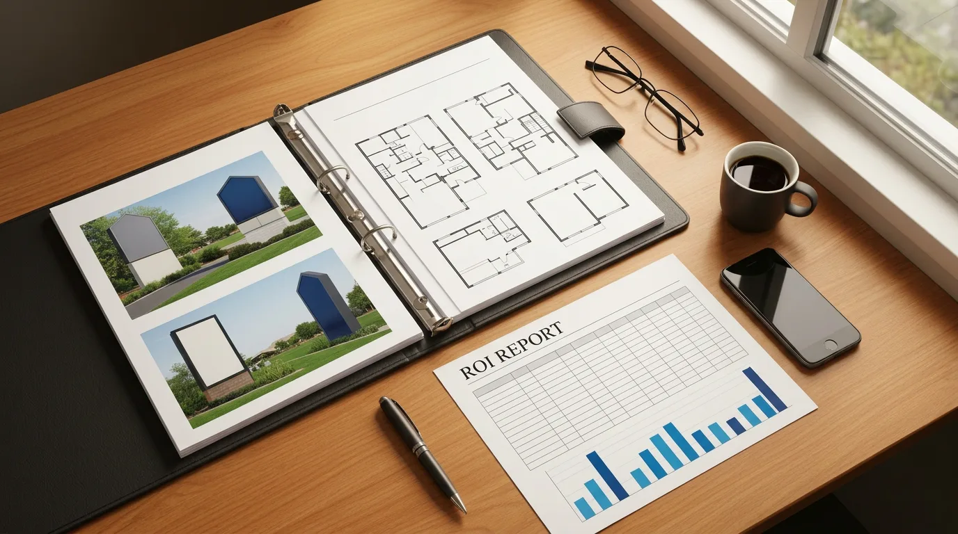 Executive reviewing a signage portfolio and ROI report