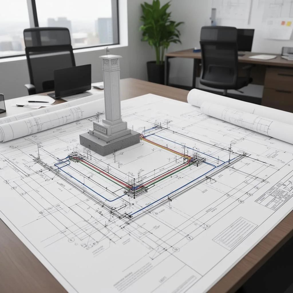 Engineering drawings for a monument sign foundation with electrical details