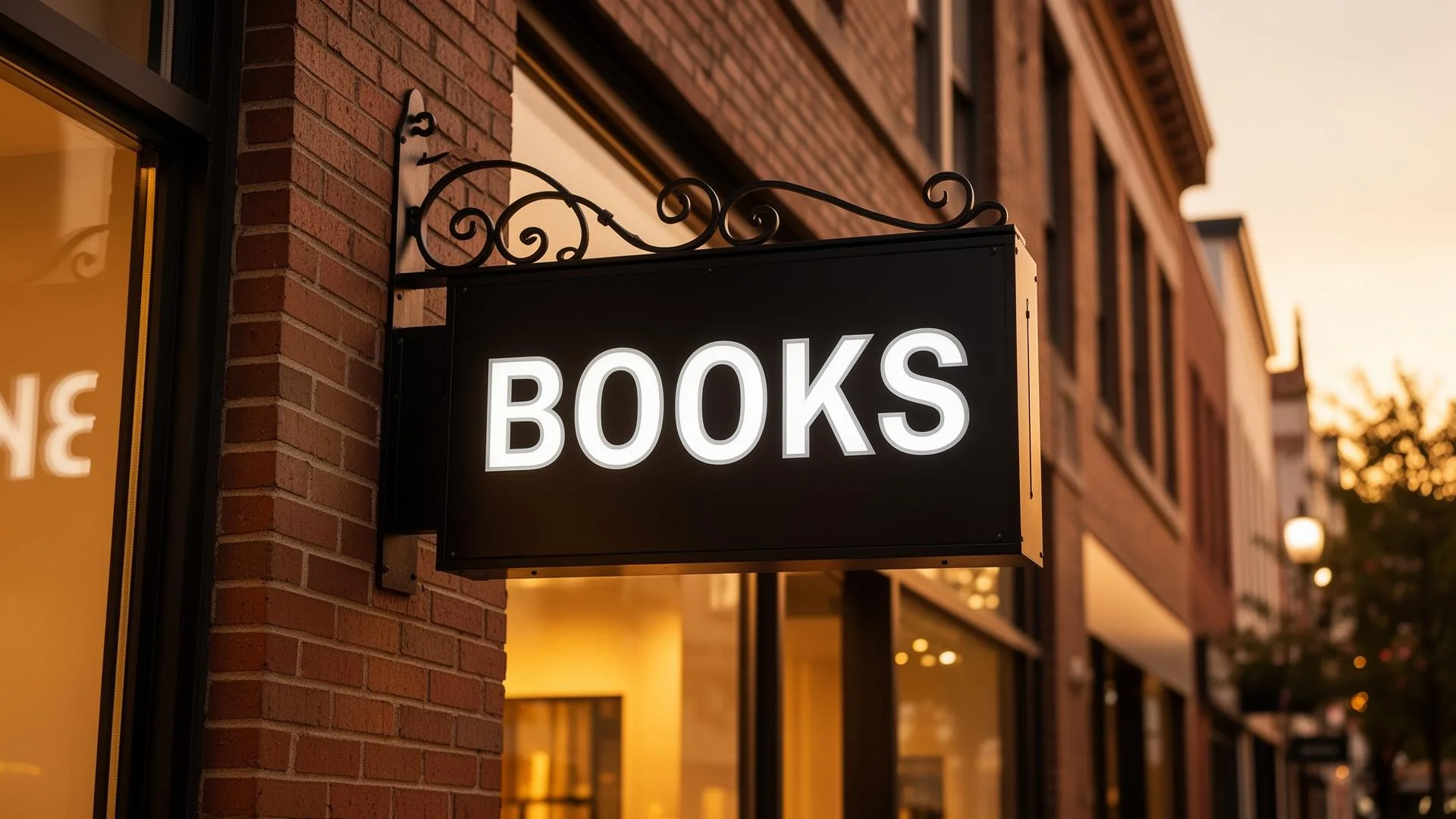 Illuminated projecting blade sign for retail storefront with decorative bracket